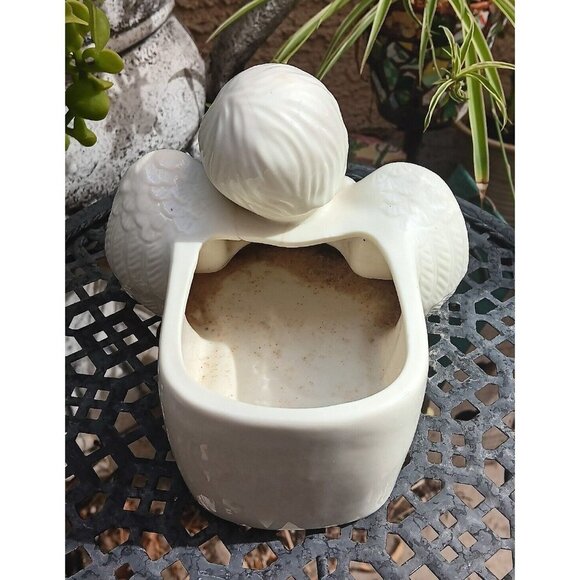 Vintage ANGEL WITH BIRD Ceramic Planter Garden Decor Art Cherub - Picture 6 of 10